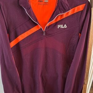 Fila Maroon and Orange Quarter-Zip Top